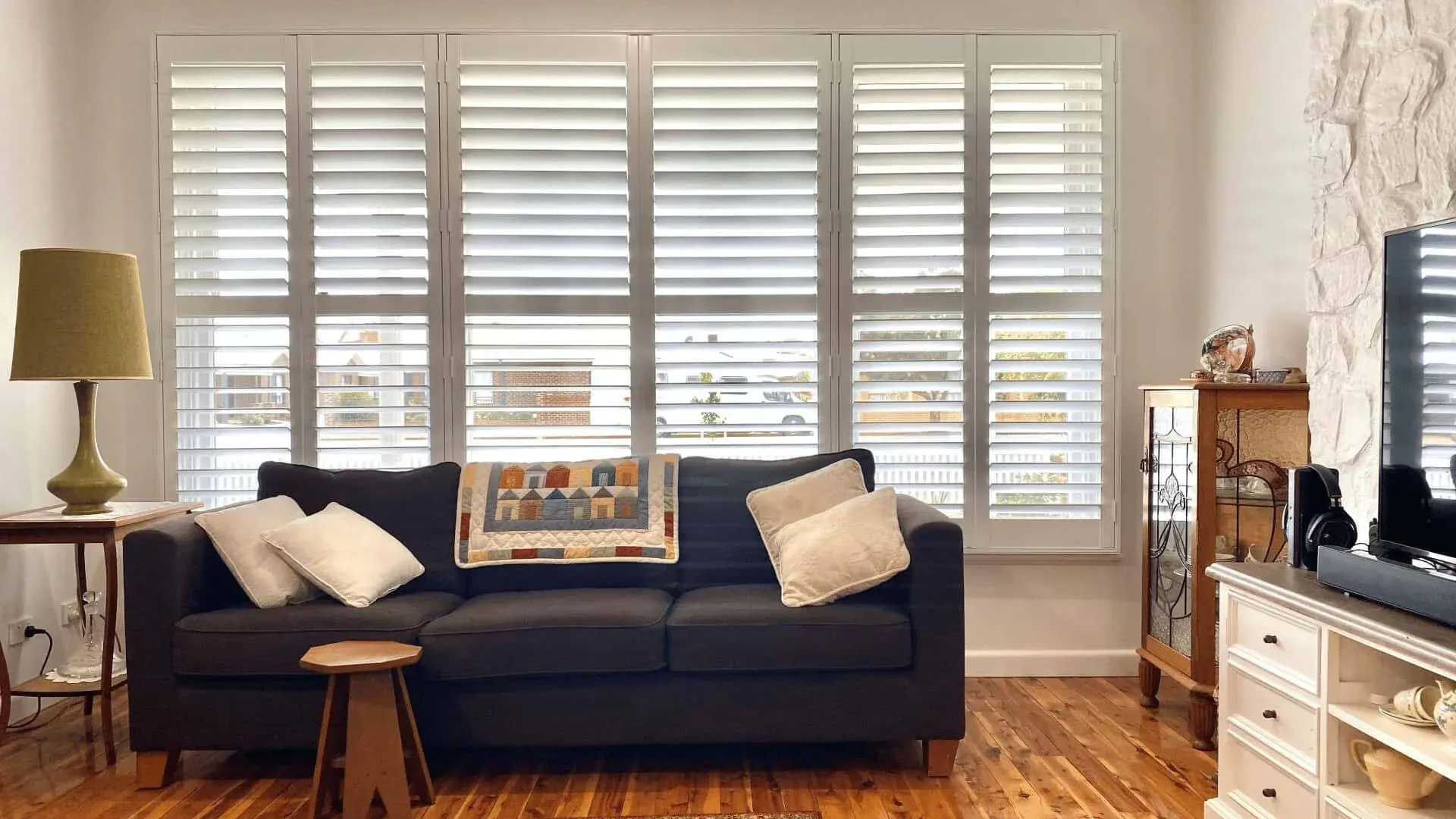 Luxurious living room with premium plantation shutters